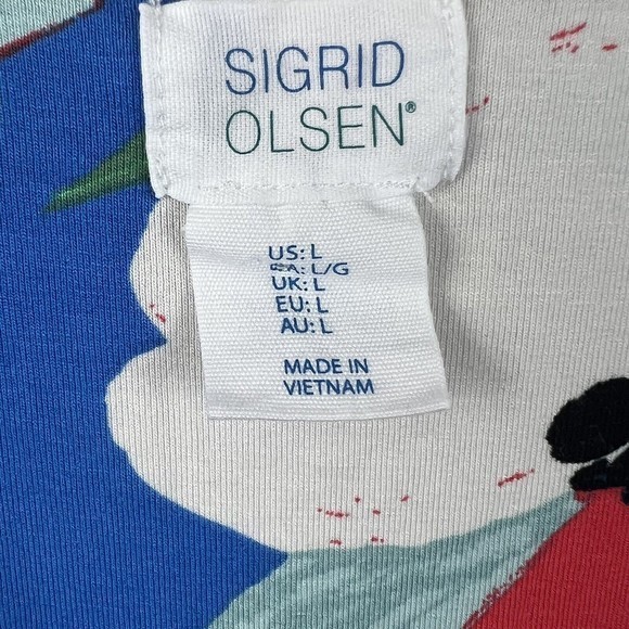 Sigrid Olsen Womens Blue Floral V Neck Short Flutter Sleeve A-Line Dress Large‎ - Picture 3 of 4